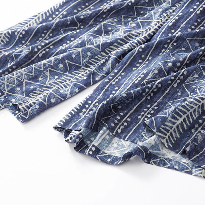 Pantaloni larghi in cotone e lino con stampa a righe blu Buddha Stones e tasche - image 11