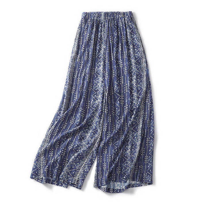 Pantaloni a gamba larga con stampa a righe blu e motivo Buddha Stones, con tasche. - image 2