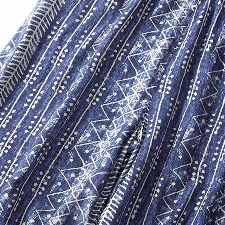 Pantaloni larghi in cotone e lino con stampa a righe blu Buddha Stones e tasche - image 7