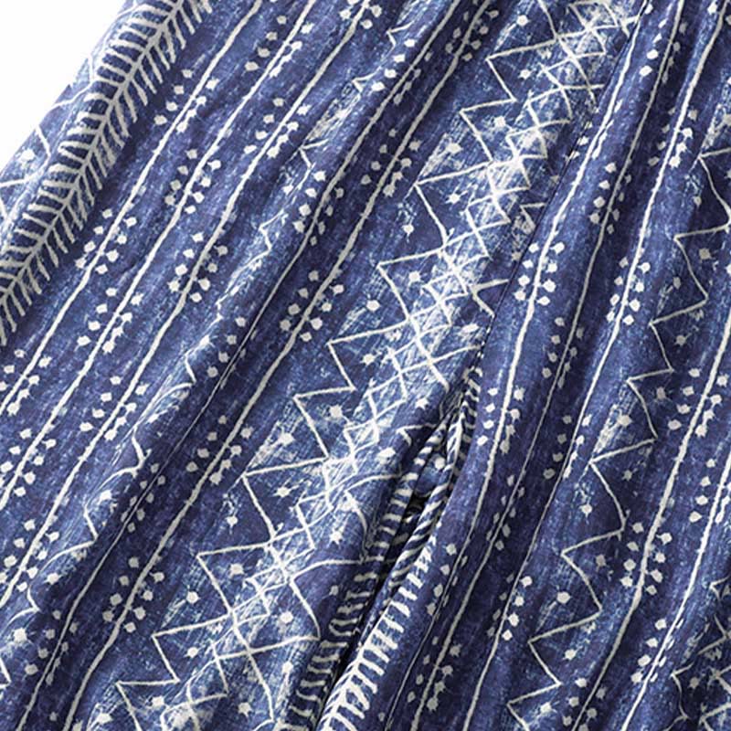 Pantaloni a gamba larga con stampa a righe blu e motivo Buddha Stones, con tasche. - image 6