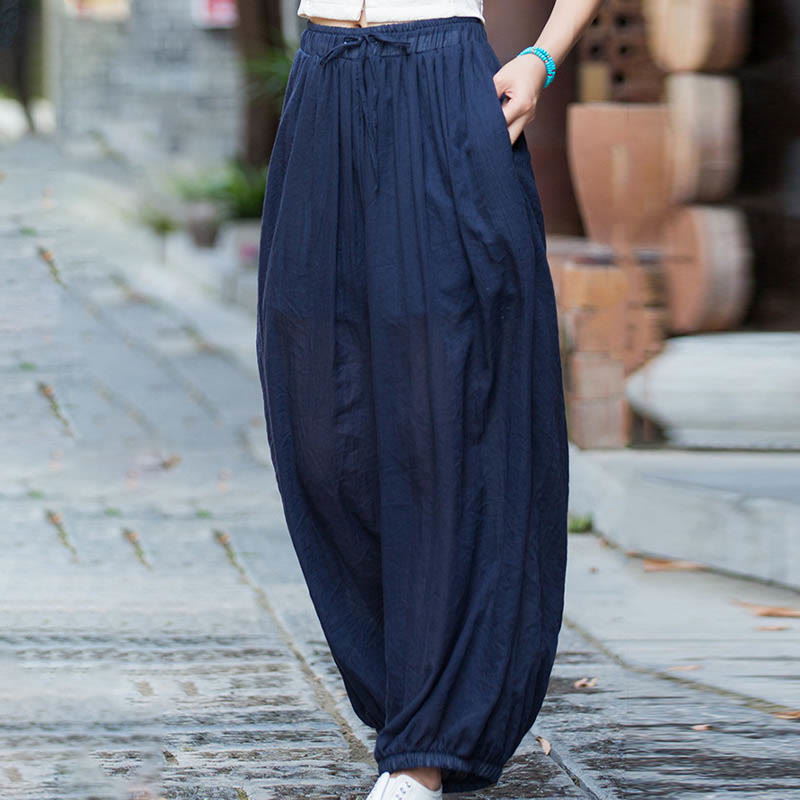 Pantaloni estivi in ​​lino tinta unita con coulisse e tasche Buddha Stones - image 8
