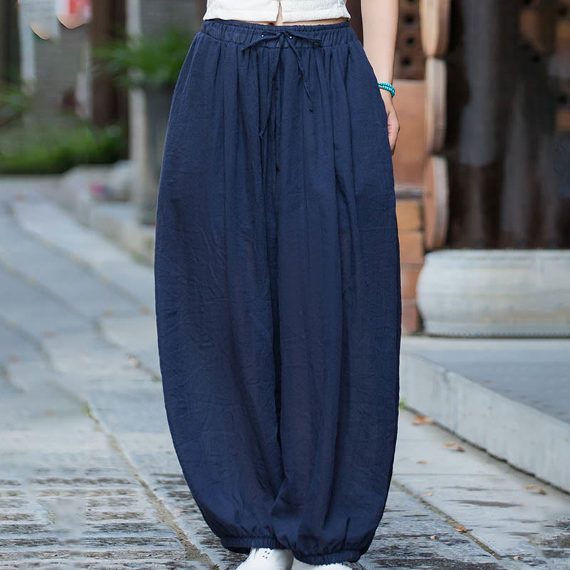 Pantaloni estivi in ​​lino tinta unita con coulisse e tasche Buddha Stones - image 6