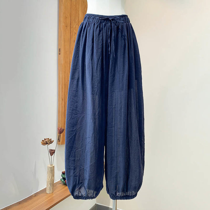 Pantaloni estivi in ​​lino tinta unita con coulisse e tasche Buddha Stones - image 11
