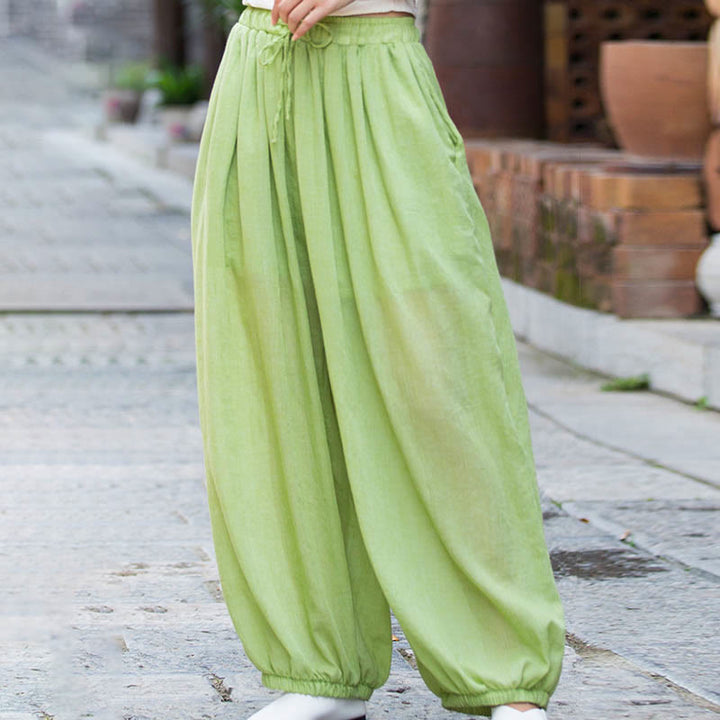 Pantaloni estivi in ​​lino tinta unita con coulisse e tasche Buddha Stones - image 21