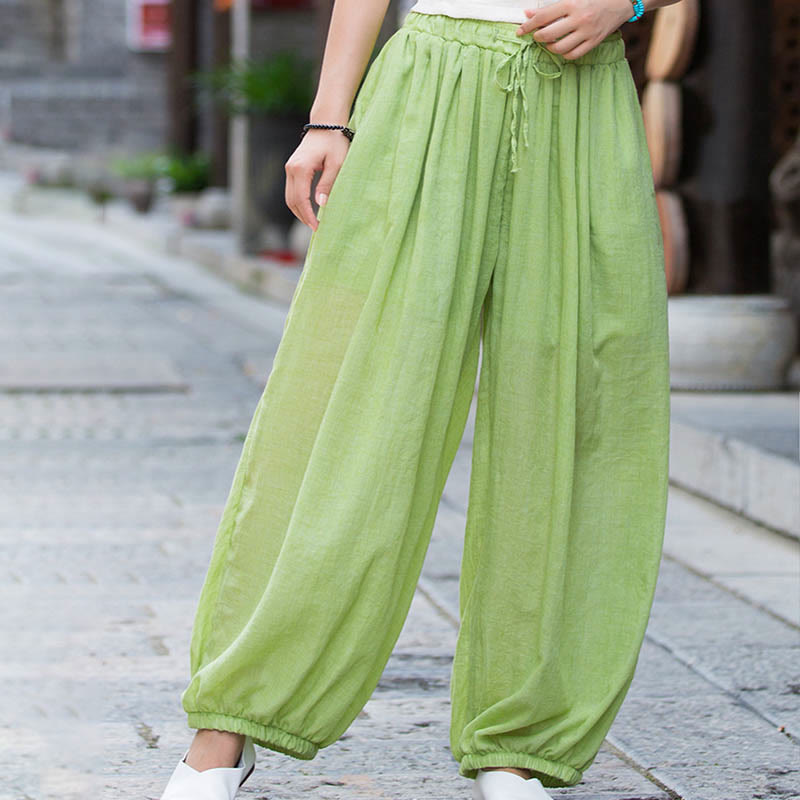 Pantaloni estivi in ​​lino tinta unita con coulisse e tasche Buddha Stones - image 20