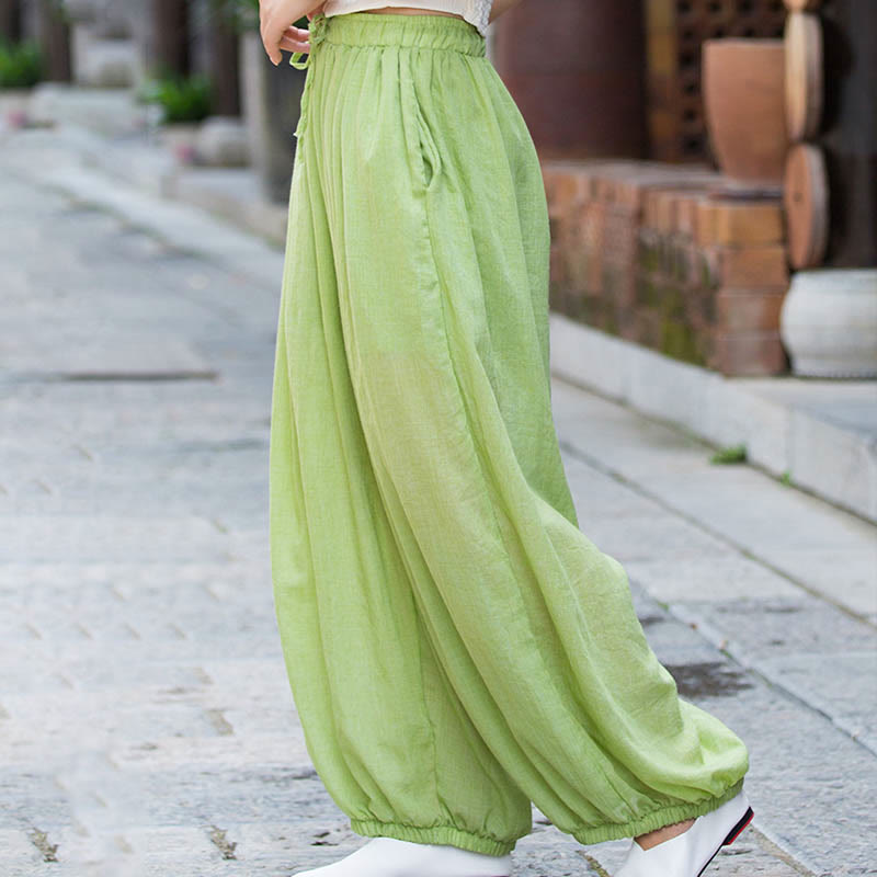 Pantaloni estivi in ​​lino tinta unita con coulisse e tasche Buddha Stones - image 22