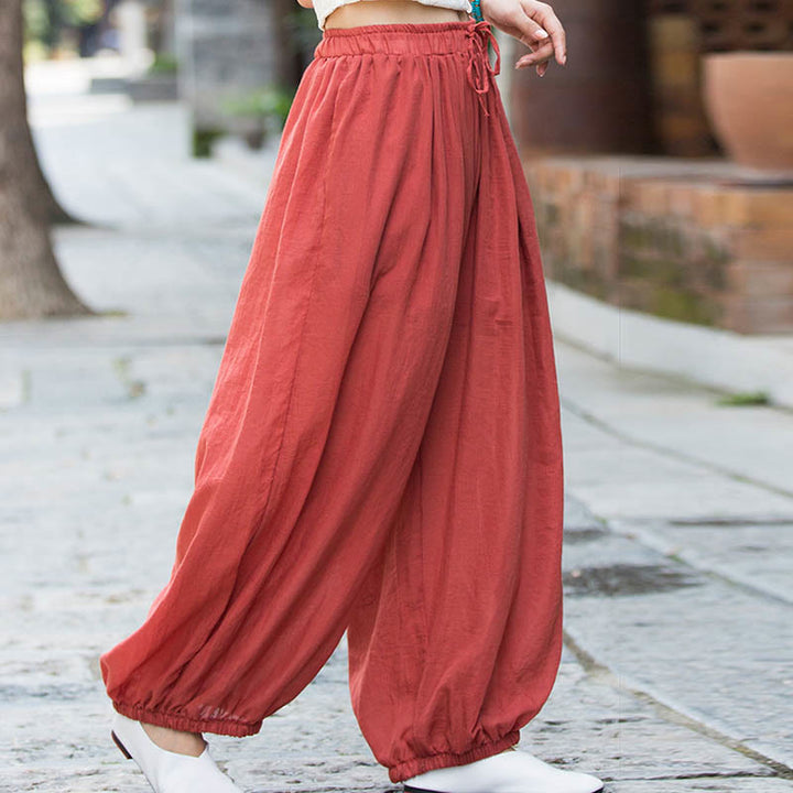 Pantaloni estivi in ​​lino tinta unita con coulisse e tasche Buddha Stones - image 31