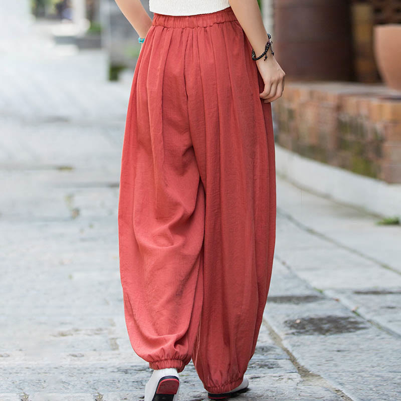 Pantaloni estivi in ​​lino tinta unita con coulisse e tasche Buddha Stones - image 29