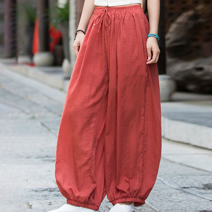 Pantaloni estivi in ​​lino tinta unita con coulisse e tasche Buddha Stones - image 28