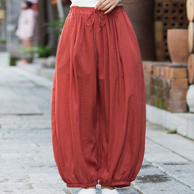 Pantaloni estivi in ​​lino tinta unita con coulisse e tasche Buddha Stones - image 34