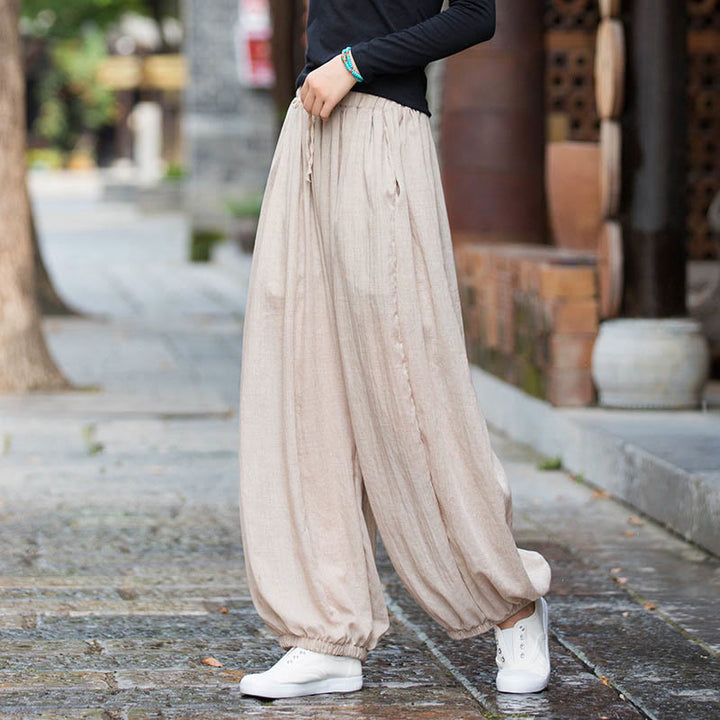 Pantaloni estivi in ​​lino tinta unita con coulisse e tasche Buddha Stones - Biancheria - US4， UK/AU8，EU36-38 (F) - image 12