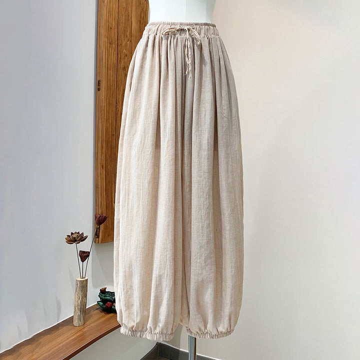 Pantaloni estivi in ​​lino tinta unita con coulisse e tasche Buddha Stones - image 18
