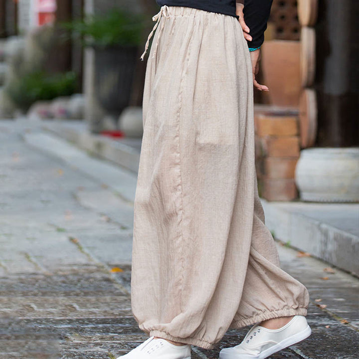 Pantaloni estivi in ​​lino tinta unita con coulisse e tasche Buddha Stones - image 15
