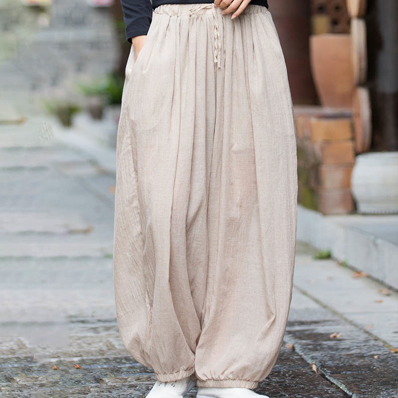 Pantaloni estivi in ​​lino tinta unita con coulisse e tasche Buddha Stones - image 17