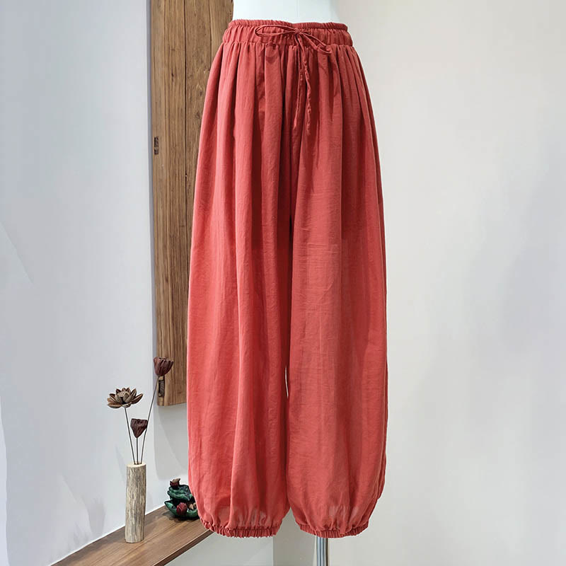 Pantaloni estivi in ​​lino tinta unita con coulisse e tasche Buddha Stones - image 35