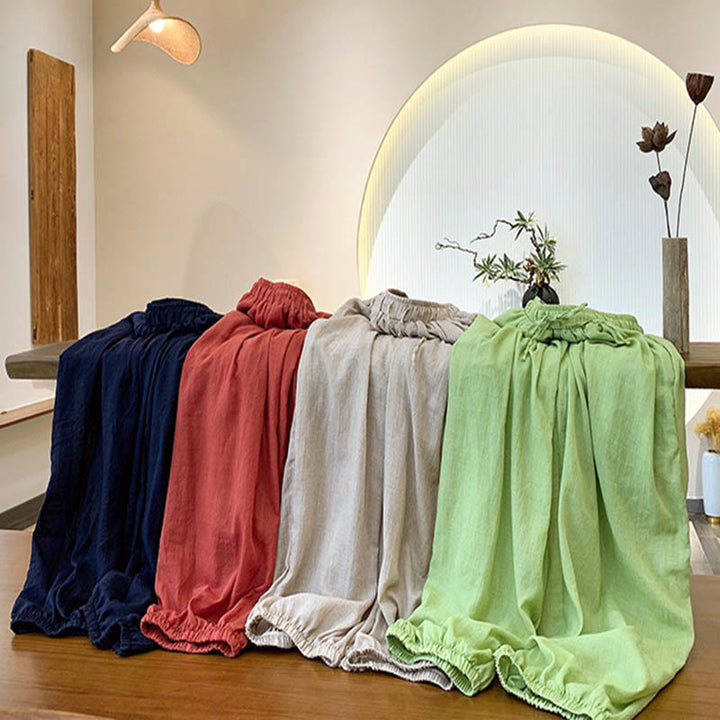 Pantaloni estivi in ​​lino tinta unita con coulisse e tasche Buddha Stones - image 2