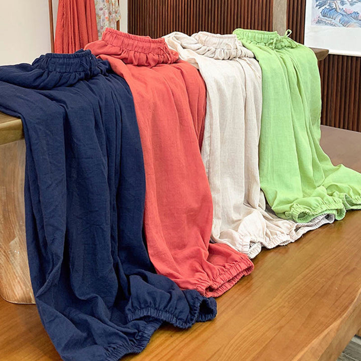 Pantaloni estivi in ​​lino tinta unita con coulisse e tasche Buddha Stones - image 37