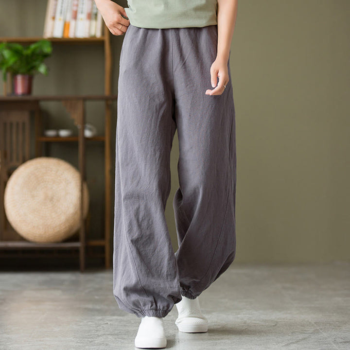 Pantaloni in cotone e lino ramiè tinta unita Buddha Stones con tasche - Grigio scuro - US4, UK/AU8, EU36 (L) - image 0
