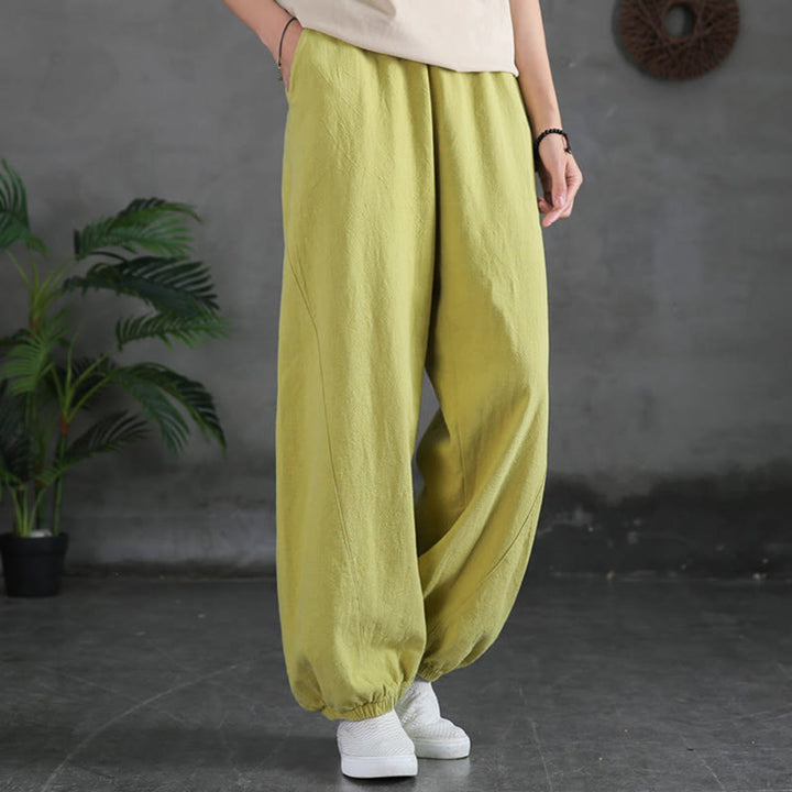 Pantaloni in cotone e lino ramiè tinta unita Buddha Stones con tasche - GialloVerde - US4, UK/AU8, EU36 (L) - image 16