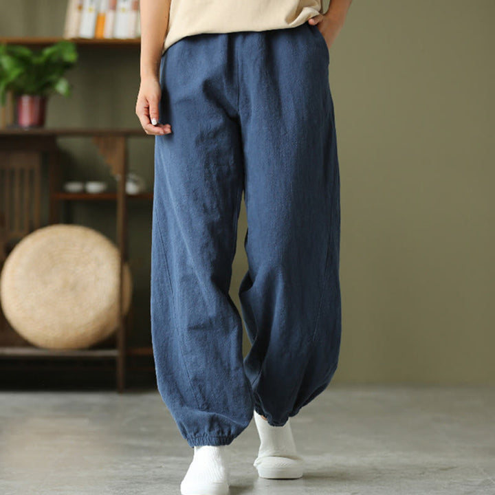 Pantaloni in cotone e lino ramiè tinta unita Buddha Stones con tasche - SteelBlue - US6, UK/AU10, EU38 (L) - image 41