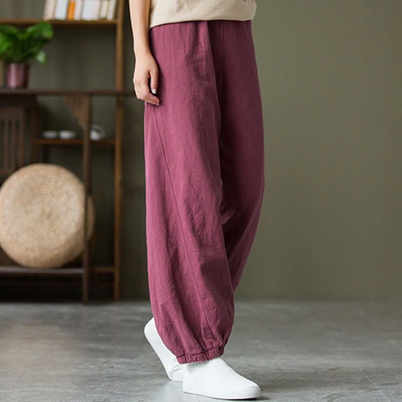 Pantaloni in cotone e lino ramiè tinta unita Buddha Stones con tasche - RossoViolaPale - US4, UK/AU8, EU36 (L) - image 49