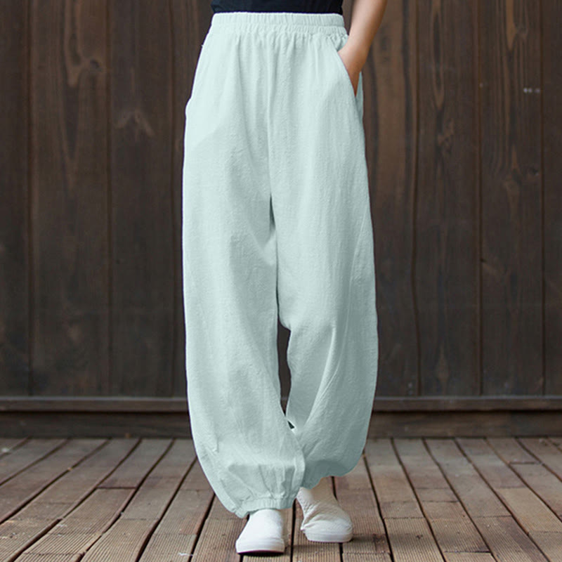 Pantaloni in cotone e lino ramiè tinta unita Buddha Stones con tasche - Crema alla menta - US4, UK/AU8, EU36 (L) - image 59