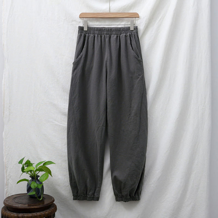 Pantaloni in cotone e lino ramiè tinta unita Buddha Stones con tasche - image 7