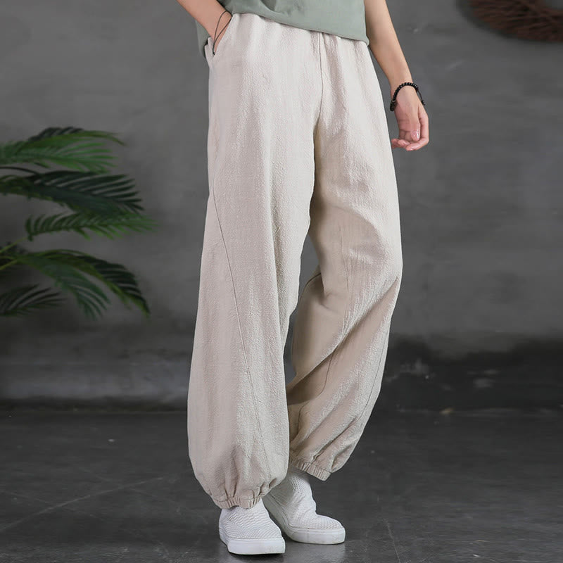 Pantaloni in cotone e lino ramiè tinta unita Buddha Stones con tasche - image 11