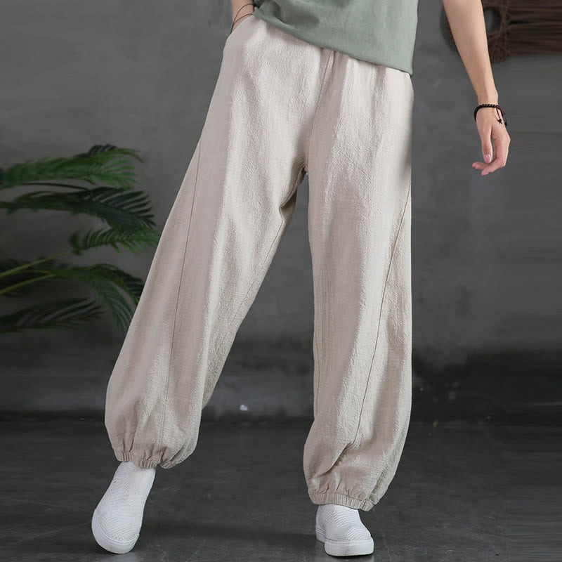 Pantaloni in cotone e lino ramiè tinta unita Buddha Stones con tasche - image 10
