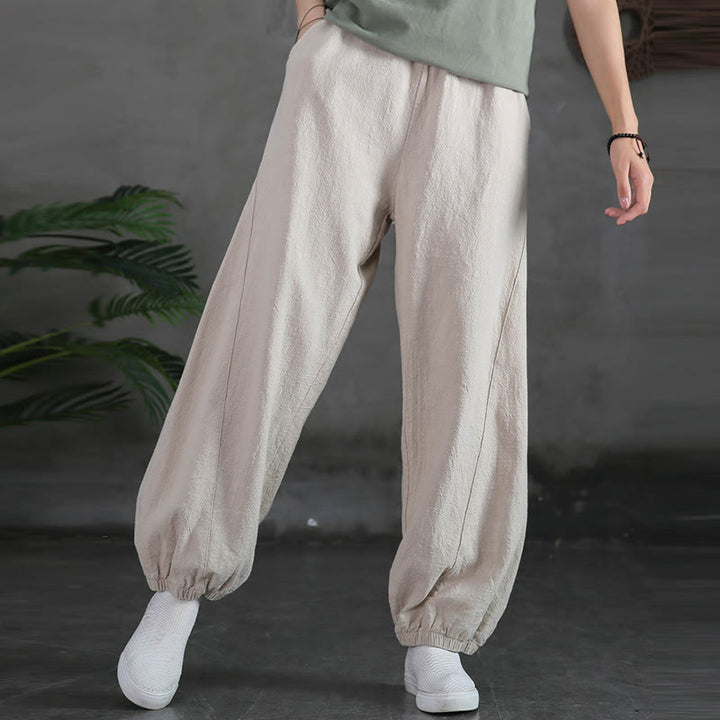 Pantaloni in cotone e lino ramiè tinta unita Buddha Stones con tasche - image 9
