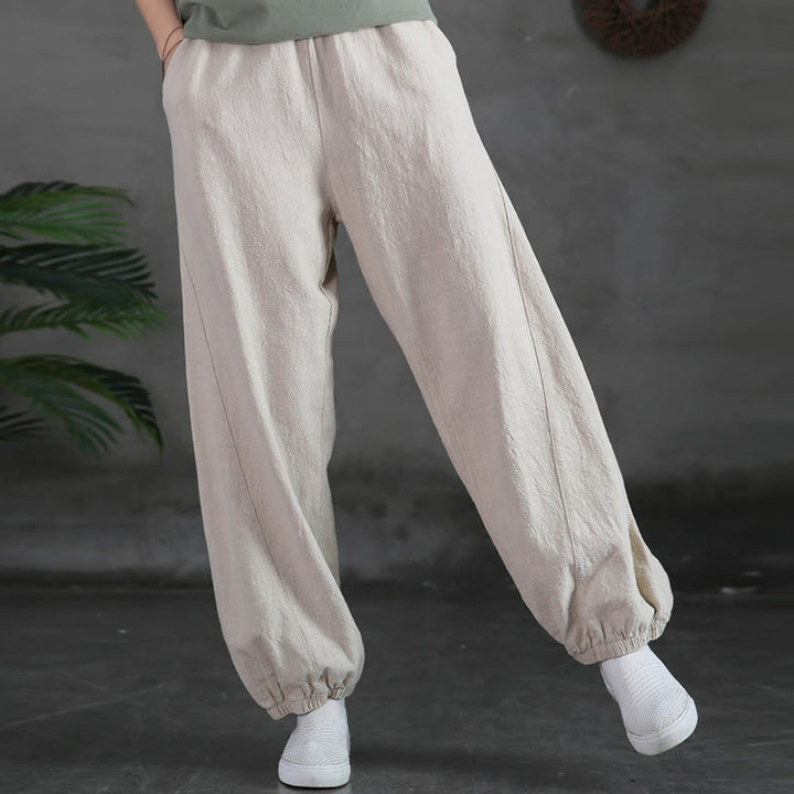Pantaloni in cotone e lino ramiè tinta unita Buddha Stones con tasche - image 12