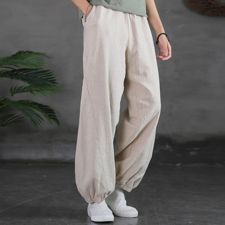 Pantaloni in cotone e lino ramiè tinta unita Buddha Stones con tasche - image 10