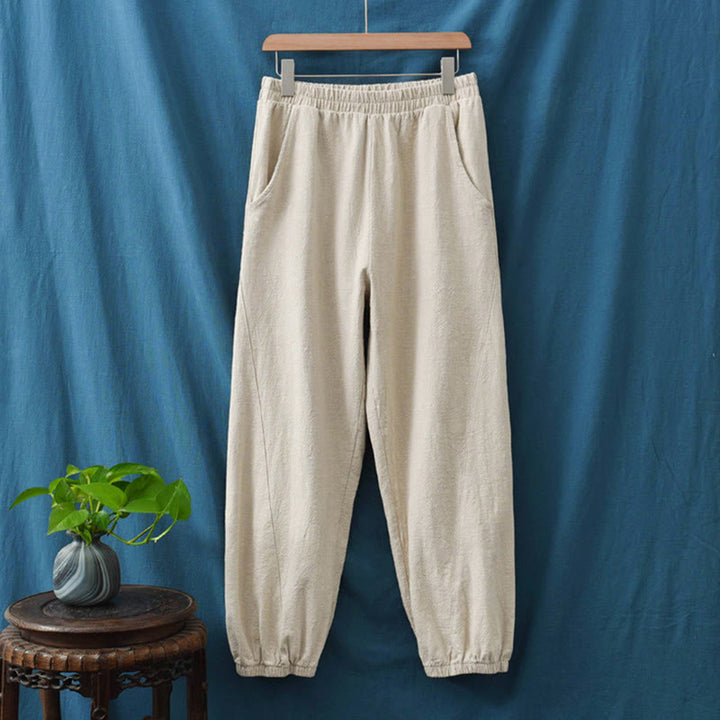 Pantaloni in cotone e lino ramiè tinta unita Buddha Stones con tasche - image 13