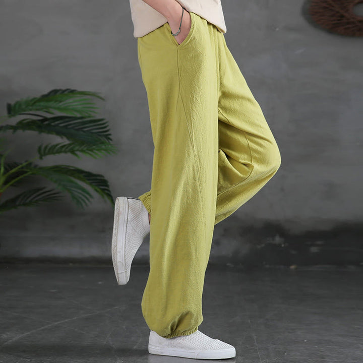 Pantaloni in cotone e lino ramiè tinta unita Buddha Stones con tasche - image 18