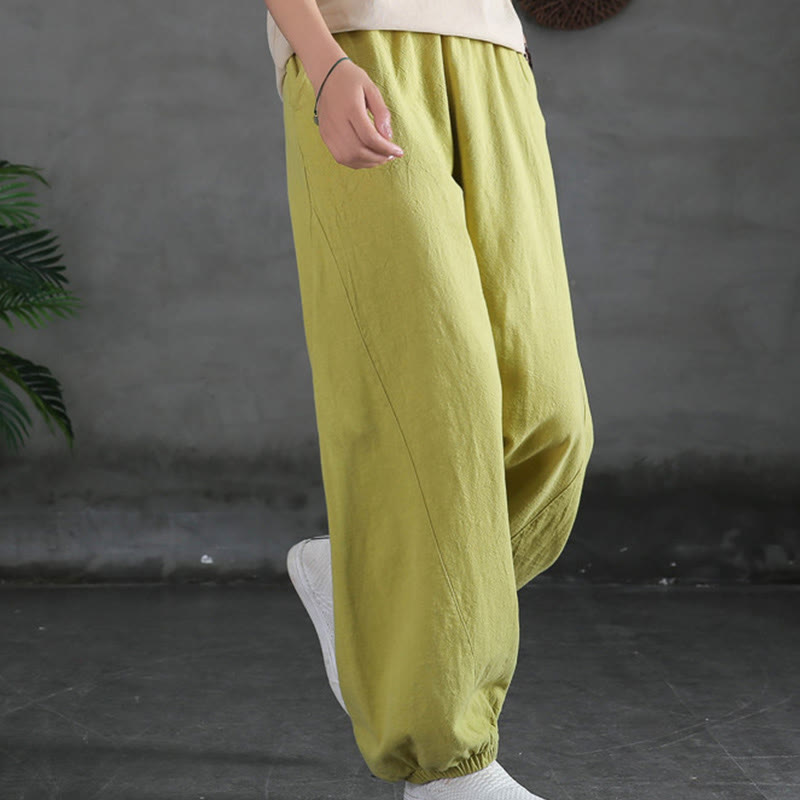 Pantaloni in cotone e lino ramiè tinta unita Buddha Stones con tasche - image 17