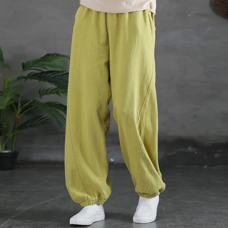 Pantaloni in cotone e lino ramiè tinta unita Buddha Stones con tasche - image 19