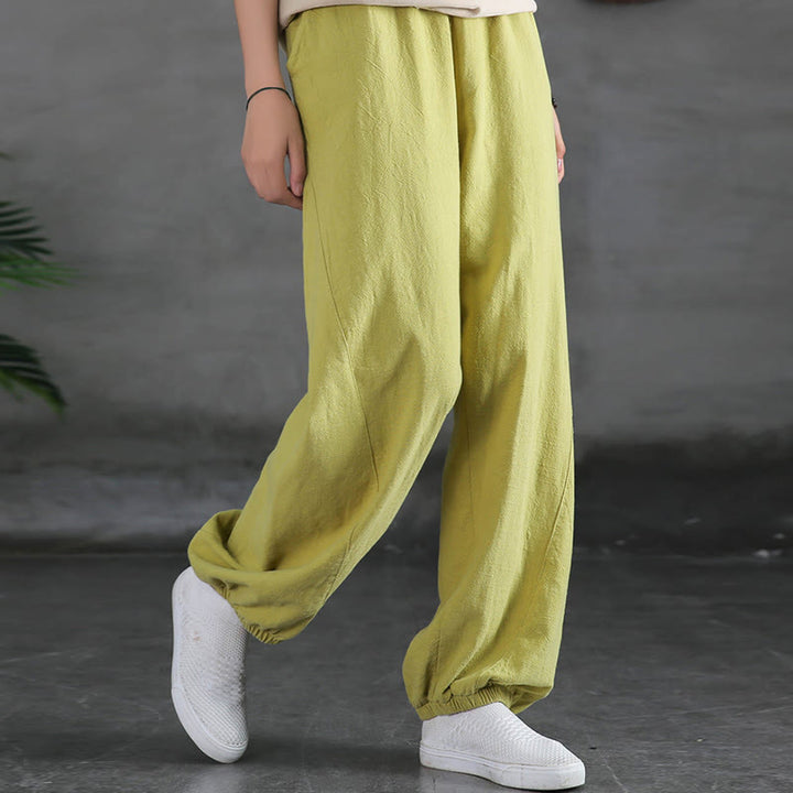 Pantaloni in cotone e lino ramiè tinta unita Buddha Stones con tasche - image 16