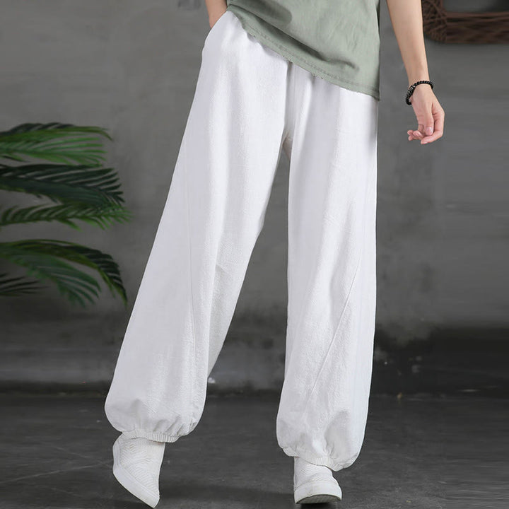 Pantaloni da donna in ramia, lino e cotone, tinta unita, con tasche, con stampa Buddha Stones. - image 32