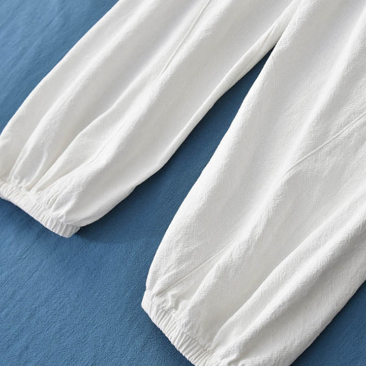 Pantaloni da donna in ramia, lino e cotone, tinta unita, con tasche, con stampa Buddha Stones. - image 35