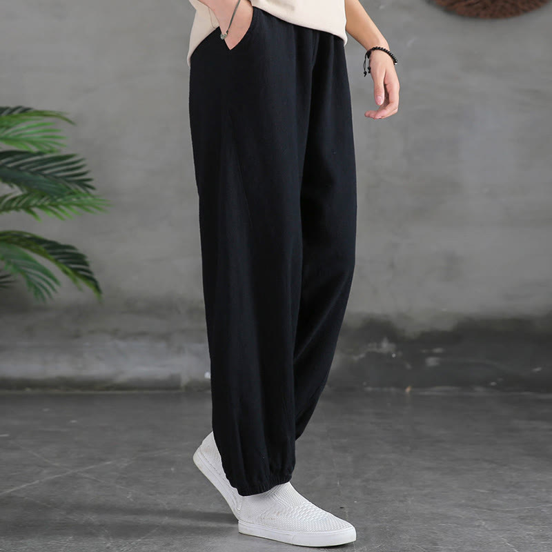 Pantaloni da donna in ramia, lino e cotone, tinta unita, con tasche, con stampa Buddha Stones. - image 43