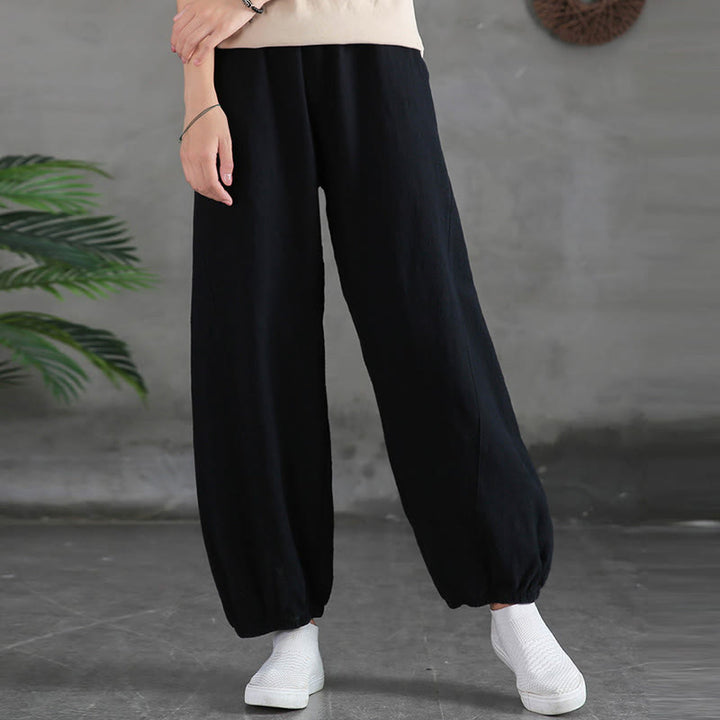 Pantaloni da donna in ramia, lino e cotone, tinta unita, con tasche, con stampa Buddha Stones. - image 42