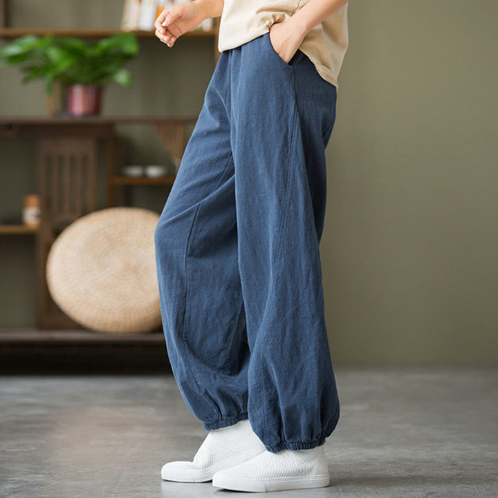 Pantaloni in cotone e lino ramiè tinta unita Buddha Stones con tasche - image 43