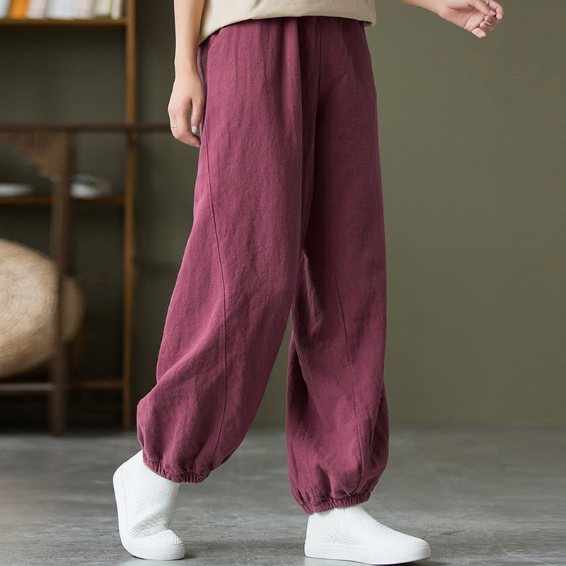 Pantaloni in cotone e lino ramiè tinta unita Buddha Stones con tasche - image 49