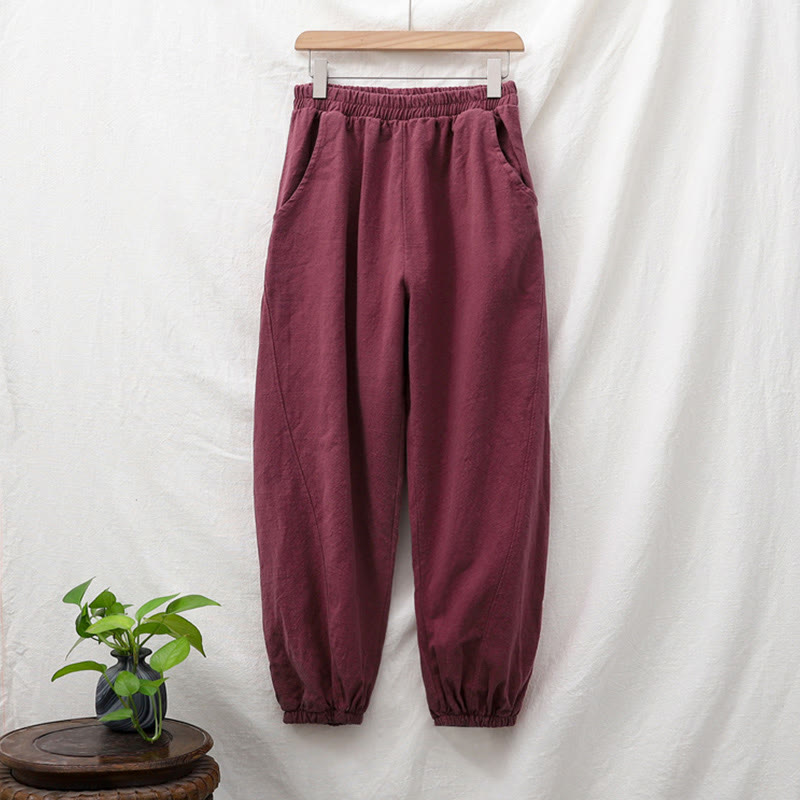 Pantaloni in cotone e lino ramiè tinta unita Buddha Stones con tasche - image 58