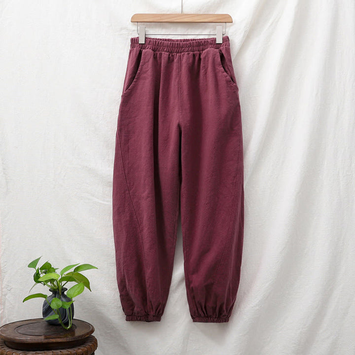 Pantaloni in cotone e lino ramiè tinta unita Buddha Stones con tasche - image 58