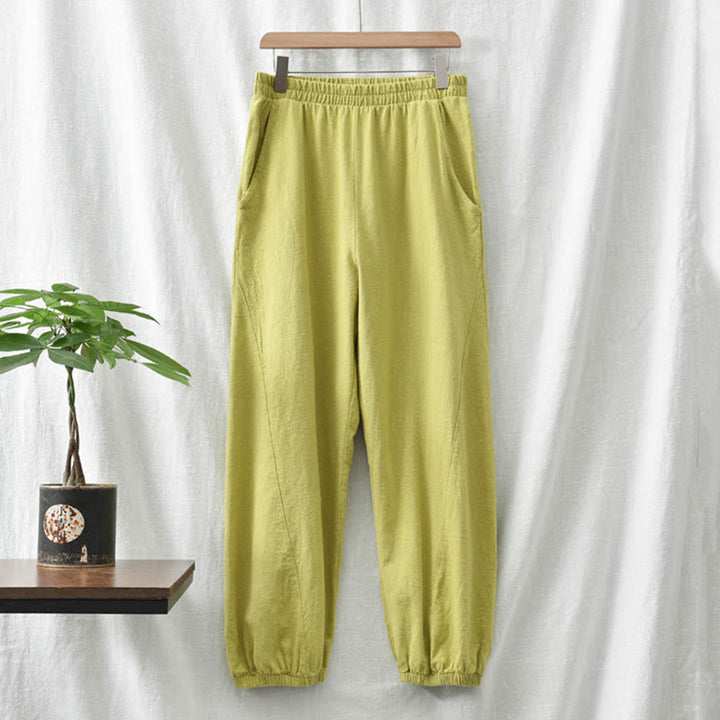 Pantaloni in cotone e lino ramiè tinta unita Buddha Stones con tasche - image 23