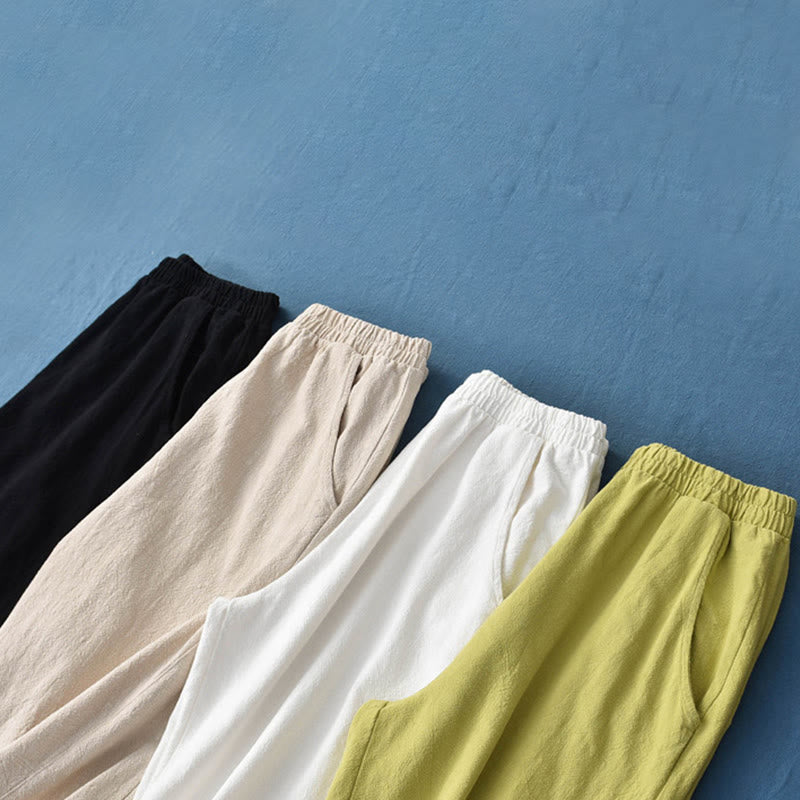 Pantaloni in cotone e lino ramiè tinta unita Buddha Stones con tasche - image 14