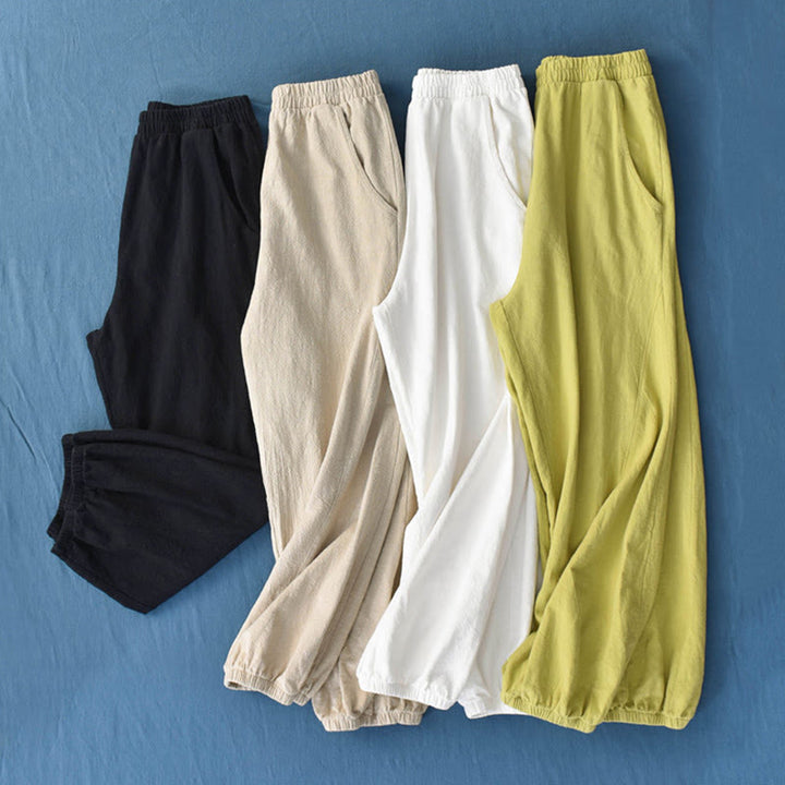 Pantaloni in cotone e lino ramiè tinta unita Buddha Stones con tasche - image 1