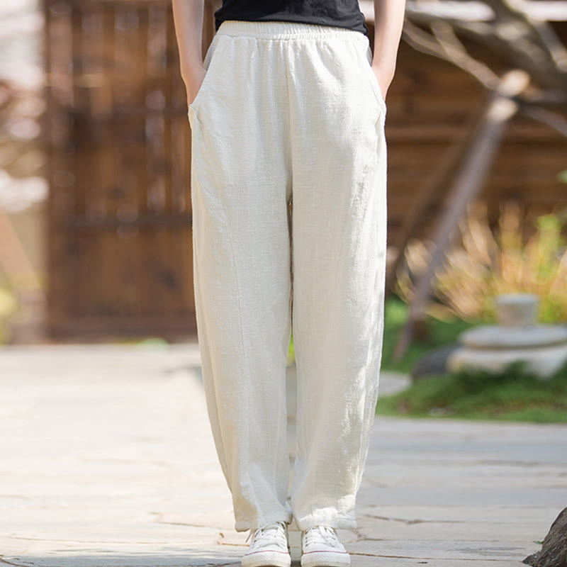 Pantaloni da yoga casual in lino e cotone ramiè Buddha Stones con tasche - Biancheria - US4, UK/AU8, EU36 (L) - image 23