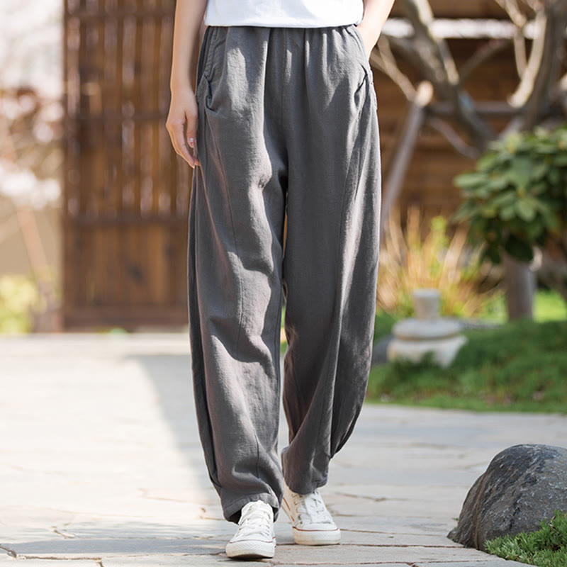 Pantaloni da yoga casual in lino e cotone ramiè Buddha Stones con tasche - Grigio chiaro - US4, UK/AU8, EU36 (L) - image 25